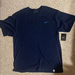 Nike Men's Dark Blue Tee with Teal Swoosh